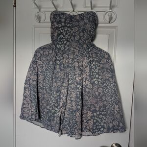 Forever 21 | Blue Floral Smocked Strapless Mini Dress | Size S